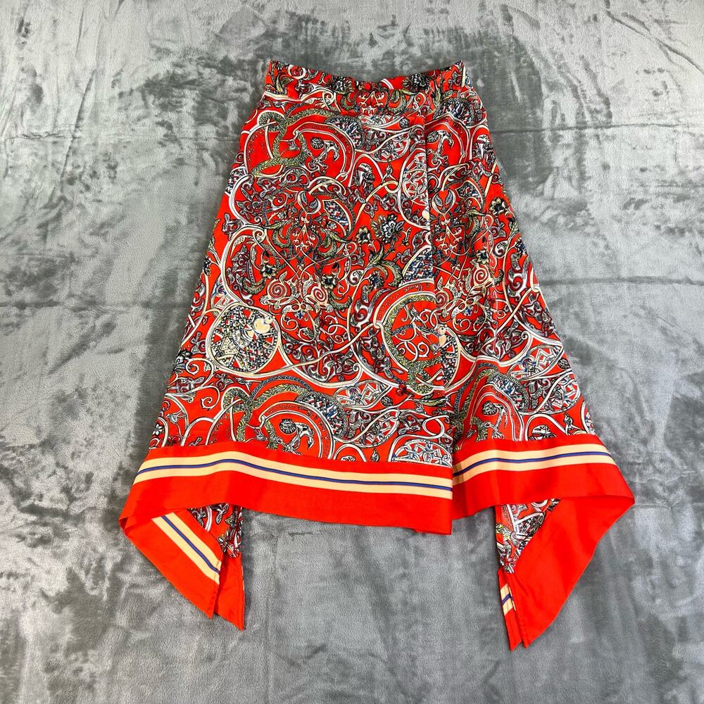 H&M Boho Satin Handkerchief Midi Skirt Paisley Pattern Orange Womens Size US 8